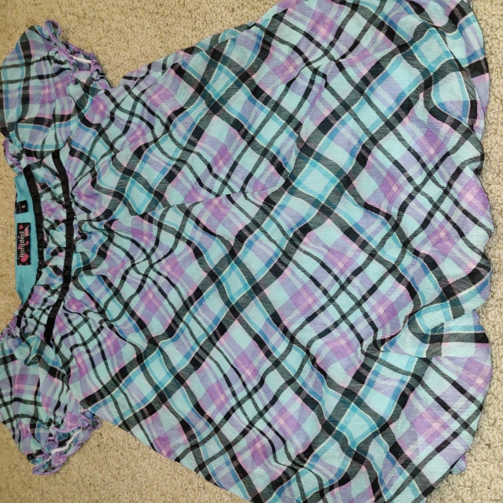Girls Blue Plaid Bubble Shirt